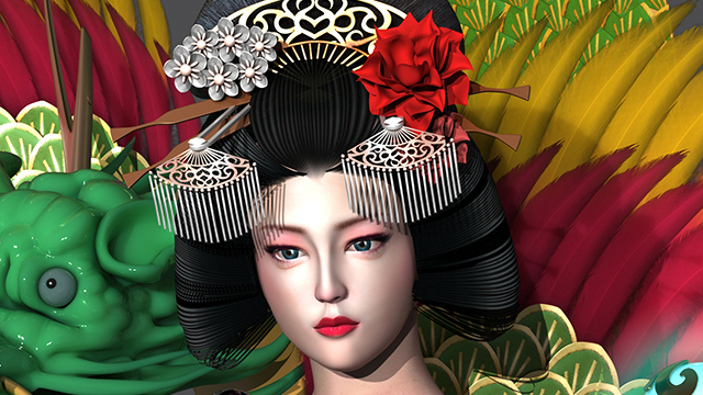 用的软件是maya2018, zb, mari, substance painter, 在maya2018里arnold渲染出来。手上托的球在PS加了个简单的辉光。
人物参考的是日本艺伎的照型，希望表达出了和风的特点。
中秋马上要到了，在这里祝深夜越来越好， 也祝各位朋友愉快画画，中秋快乐。
